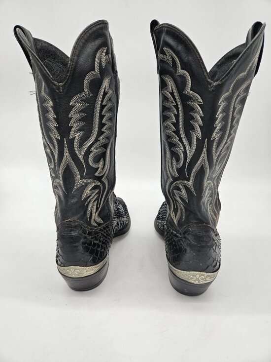 Vintage DAN POST Python Belly Cut Cowboy Boots Black sz 11.5D Made in USA main image 8